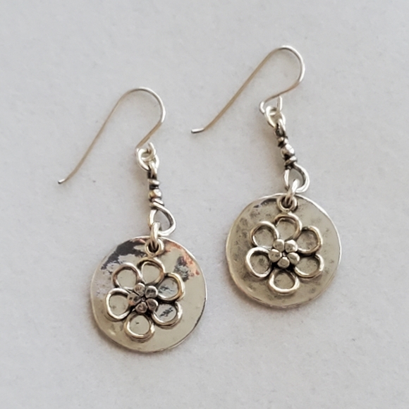 Shablool Silver Jewelry Design Jewelry - Didae Sterling Round Mod Floral Dangle Earrings 1.25”L x 3/4”W